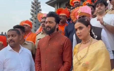 ‘राजा शिवाजी’ चित्रपटाच्या प्रदर्शनापूर्वी रितेश-जिनिलिया देशमुख यांचे भिवंडीतील छत्रपती शिवाजी महाराज मंदिरात दर्शन
