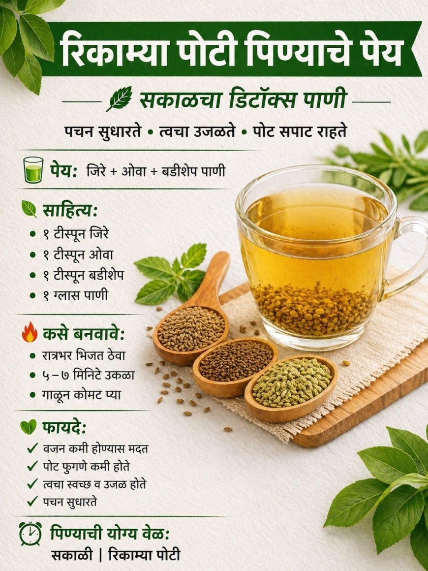 रिकाम्या पोटी सकाळी प्या जिरे-ओवा-बडीशेप डिटॉक्स पाणी; पचन, त्वचा आणि वजनासाठी फायदेशीर