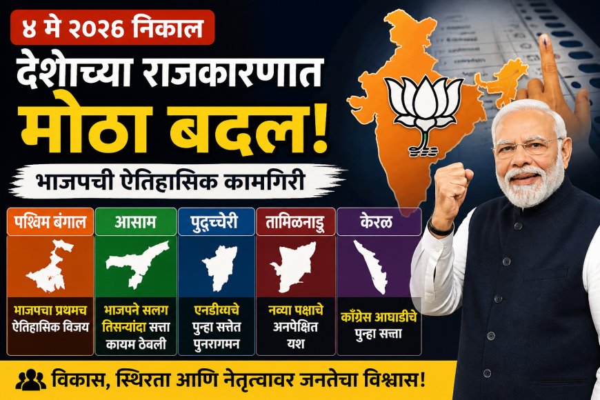 ४ मे २०२६ निकाल: देशाच्या राजकारणात मोठा बदल; भाजपची ऐतिहासिक कामगिरी
