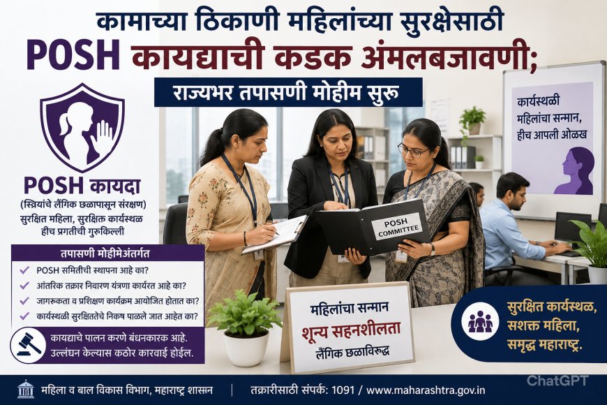 कामाच्या ठिकाणी महिलांच्या सुरक्षेसाठी POSH कायद्याची कडक अंमलबजावणी; राज्यभर तपासणी मोहीम सुरू