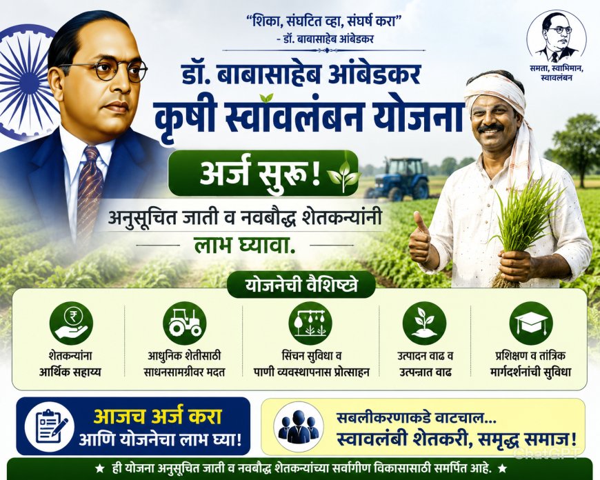डॉ. बाबासाहेब आंबेडकर कृषी स्वावलंबन योजनेसाठी अर्ज सुरू; अनुसूचित जाती व नवबौद्ध शेतकऱ्यांनी लाभ घ्यावा