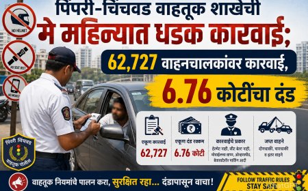पिंपरी-चिंचवड वाहतूक शाखेची मे महिन्यात धडक कारवाई; 62,727 वाहनचालकांवर कारवाई, 6.76 कोटींचा दंड