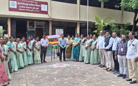 मोहन नगर प्राथमिक शाळेत 'पहिले पाऊल' उपक्रमाला उत्स्फूर्त प्रतिसाद; ढोल-ताशांच्या गजरात विद्यार्थ्यांचे स्वागत