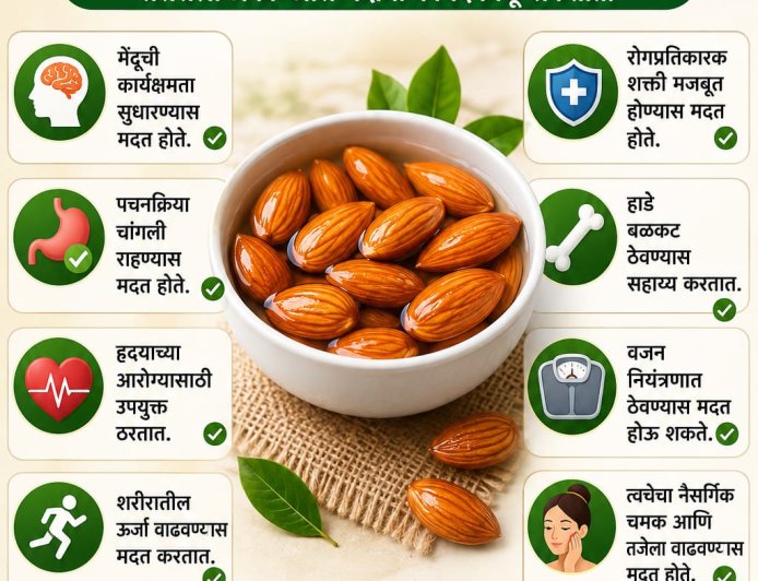 भिजवलेले बदाम खाण्याचे आरोग्यदायी फायदे; तज्ज्ञांकडून नियमित सेवनाचा सल्ला