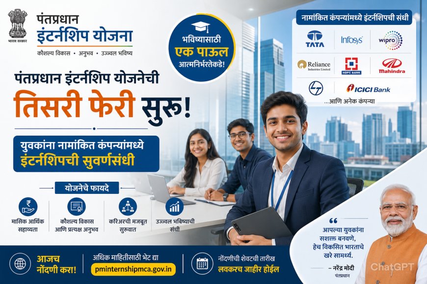 पंतप्रधान इंटर्नशिप योजनेची तिसरी फेरी सुरू; युवकांना नामांकित कंपन्यांमध्ये इंटर्नशिपची सुवर्णसंधी