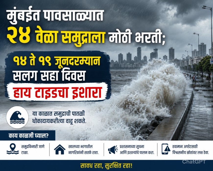 मुंबईत पावसाळ्यात २४ वेळा समुद्राला मोठी भरती; १४ ते १९ जूनदरम्यान सलग सहा दिवस हाय टाइडचा इशारा
