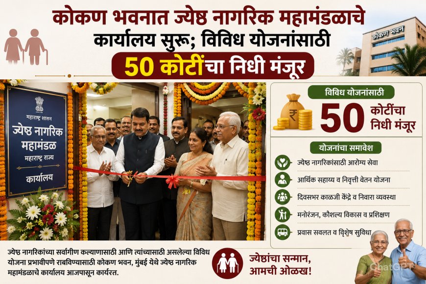 कोकण भवनात ज्येष्ठ नागरिक महामंडळाचे कार्यालय सुरू; विविध योजनांसाठी 50 कोटींचा निधी मंजूर