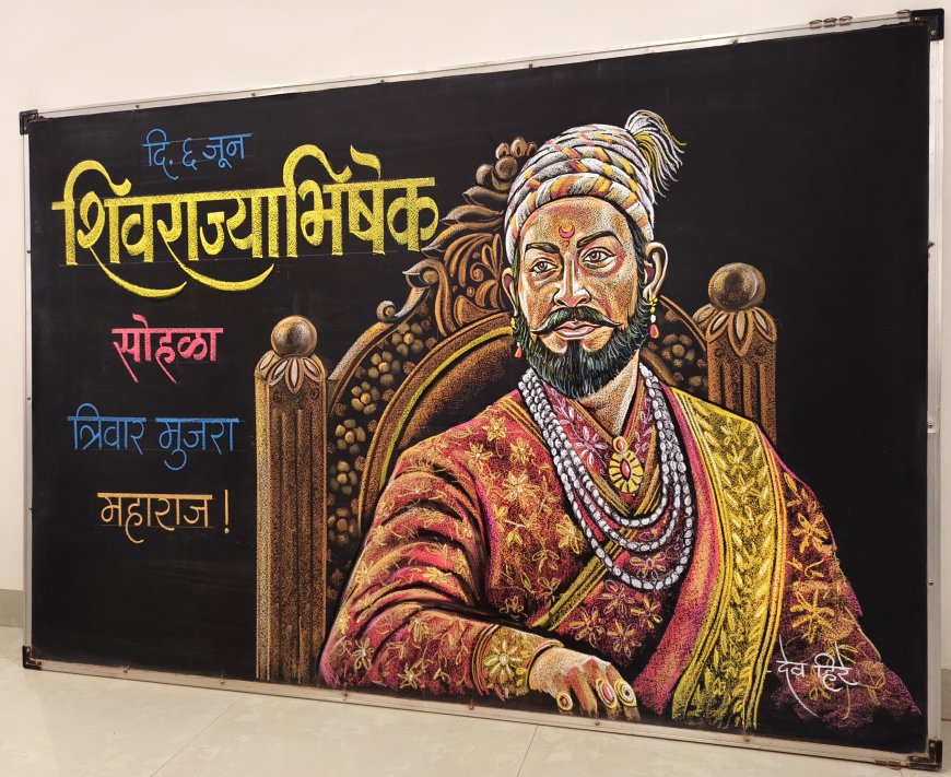 शिवराज्याभिषेक दिनानिमित्त कलाशिक्षक देव हिरे यांची खडू-फळा रेखाटनातून छत्रपती शिवरायांना मानवंदना