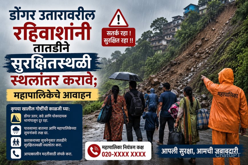 डोंगर उतारावरील रहिवाशांनी तातडीने सुरक्षितस्थळी स्थलांतर करावे; महापालिकेचे आवाहन