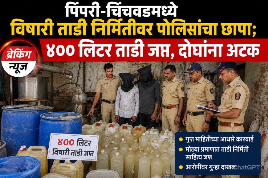 पिंपरी-चिंचवडमध्ये विषारी ताडी निर्मितीवर पोलिसांचा छापा; ४०० लिटर ताडी जप्त, दोघांना अटक
