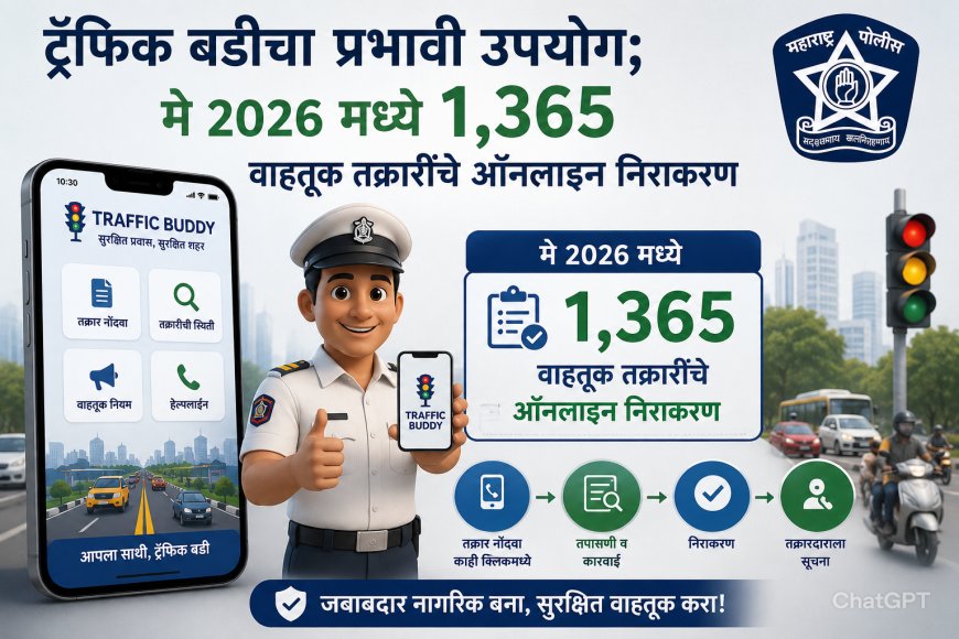 ट्रॅफिक बडीचा प्रभावी उपयोग; मे 2026 मध्ये 1,365 वाहतूक तक्रारींचे ऑनलाइन निराकरण