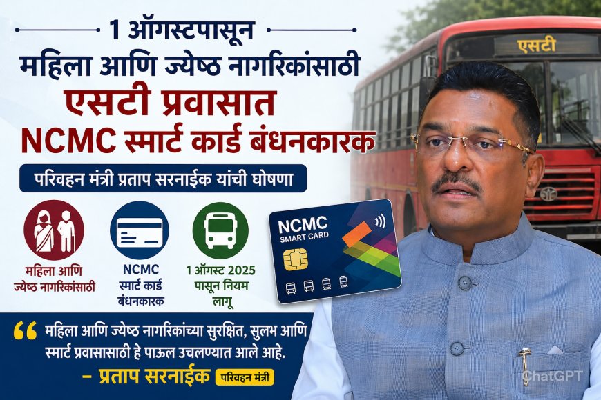 1 ऑगस्टपासून महिला आणि ज्येष्ठ नागरिकांसाठी एसटी प्रवासात NCMC स्मार्ट कार्ड बंधनकारक; परिवहन मंत्री प्रताप सरनाईक यांची घोषणा