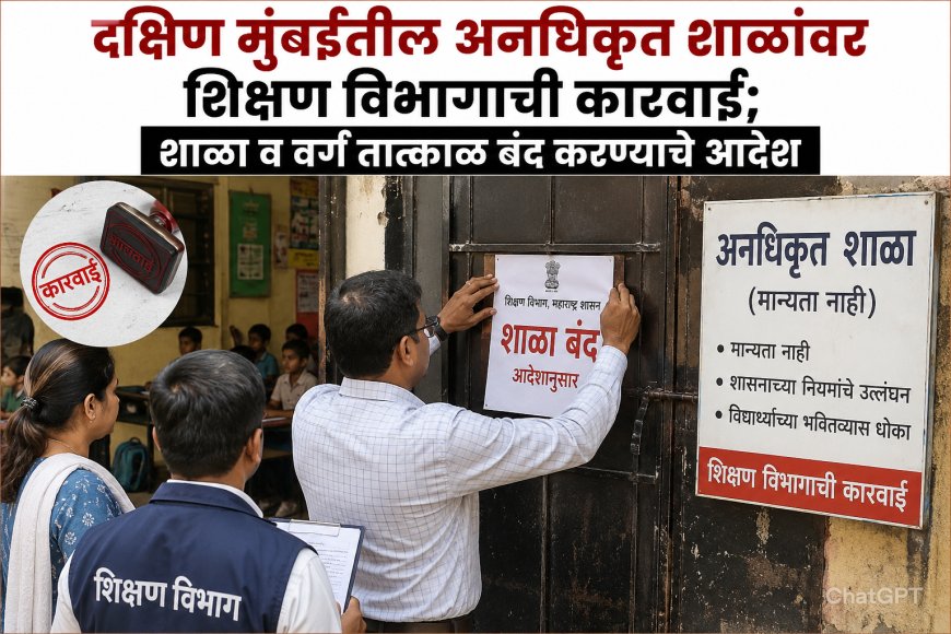 दक्षिण मुंबईतील अनधिकृत शाळांवर शिक्षण विभागाची कारवाई; शाळा व वर्ग तात्काळ बंद करण्याचे आदेश