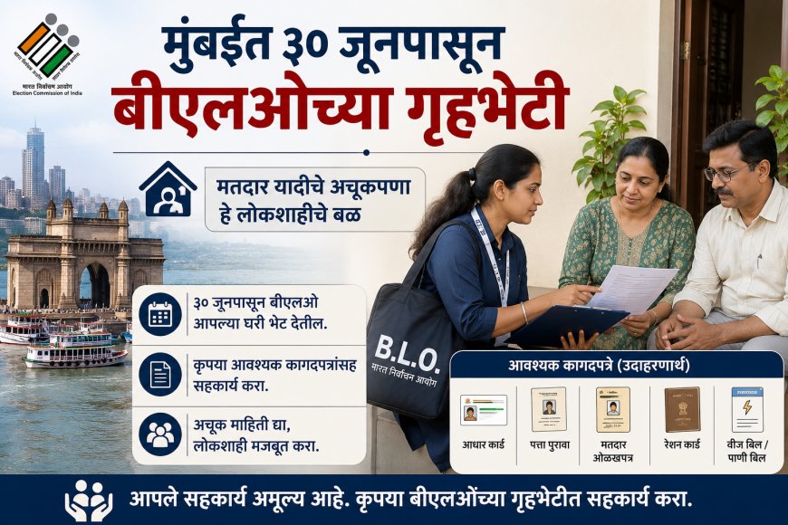 मुंबईत ३० जूनपासून बीएलओंच्या गृहभेटी; मतदारांनी आवश्यक कागदपत्रांसह सहकार्य करण्याचे आवाहन