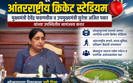 कोल्हापूरला मिळणार आंतरराष्ट्रीय क्रिकेट स्टेडियम; मुख्यमंत्री देवेंद्र फडणवीस व उपमुख्यमंत्री सुनेत्रा अजित पवार यांच्या उपस्थितीत सामंजस्य करार