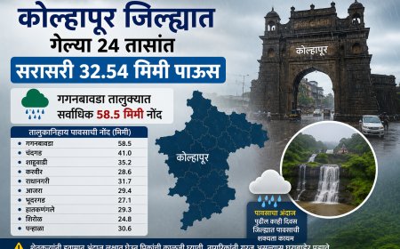 कोल्हापूर जिल्ह्यात गेल्या २४ तासांत सरासरी ३२.५४ मिमी पाऊस; गगनबावडा तालुक्यात सर्वाधिक ५८.५ मिमी नोंद
