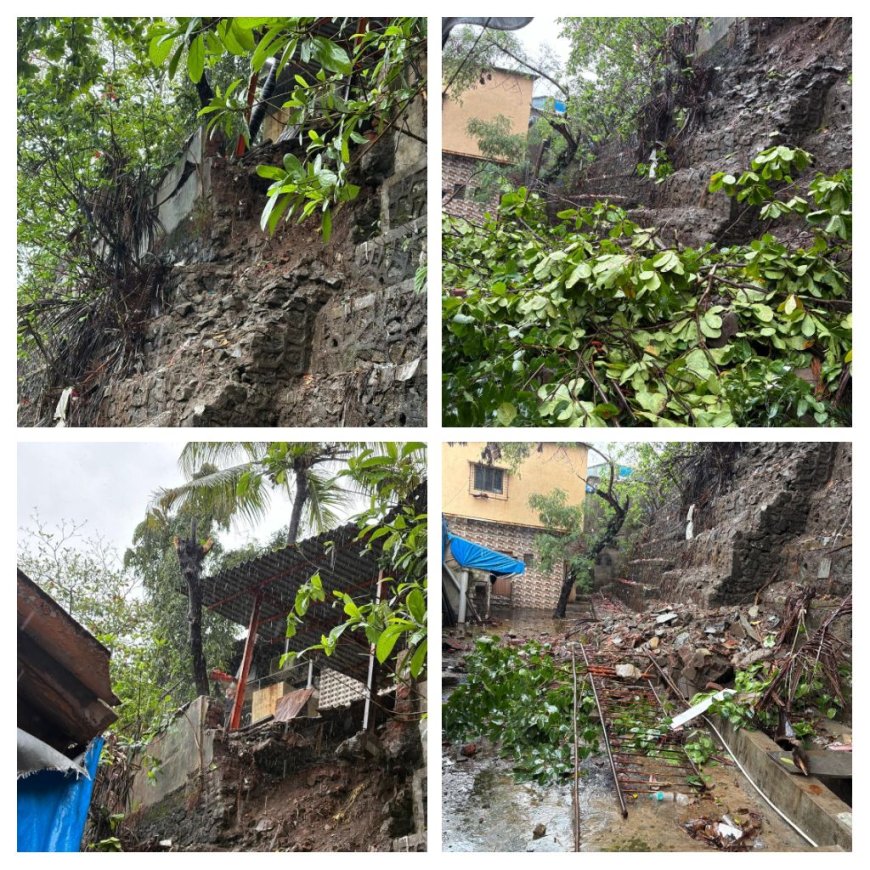 नेताजी नगर येथे डोंगराचा काही भाग कोसळला; मदत व बचावकार्य युद्धपातळीवर, हरिष भांदिर्गे यांची घटनास्थळी धाव