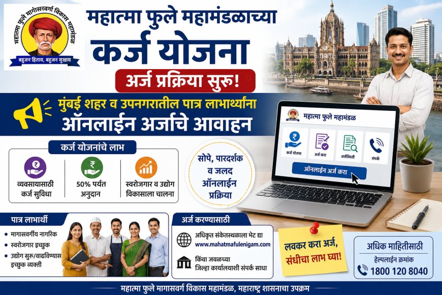 महात्मा फुले महामंडळाच्या कर्ज योजनांसाठी अर्ज प्रक्रिया सुरू; मुंबई शहर व उपनगरातील पात्र लाभार्थ्यांना ऑनलाइन अर्जाचे आवाहन