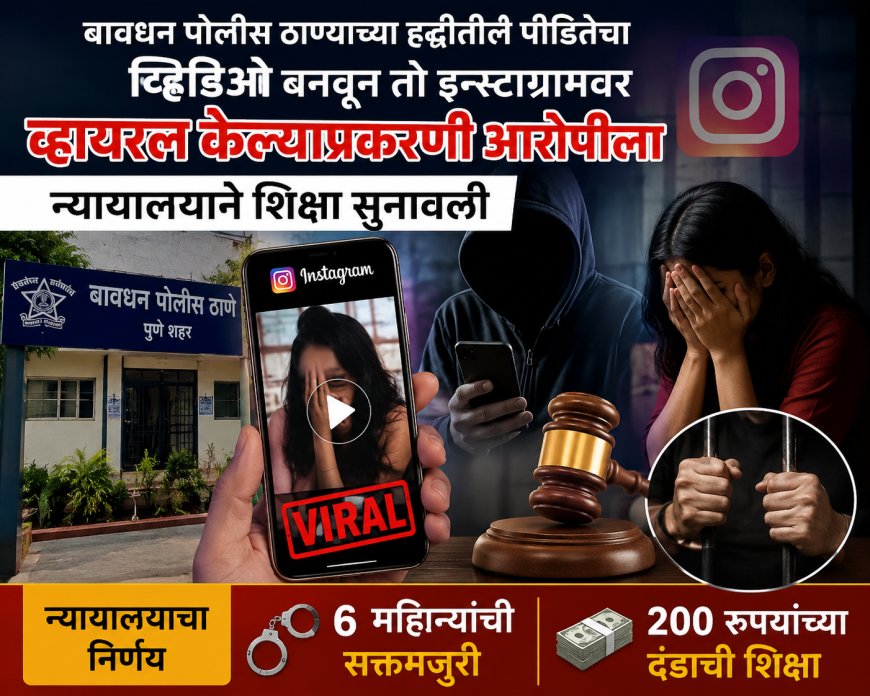 बावधन पोलिस ठाण्याच्या हद्दीतील पीडितेचा व्हिडिओ बनवून इन्स्टाग्रामवर व्हायरल करणाऱ्यास ६ महिन्यांची सक्तमजुरी; २०० रुपयांचा दंड
