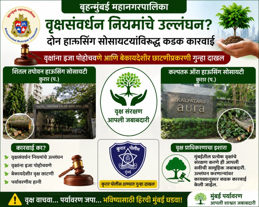 वृक्षसंवर्धन नियमांचे उल्लंघन; दोन गृहनिर्माण संस्थांविरोधात महापालिकेची कठोर कारवाई