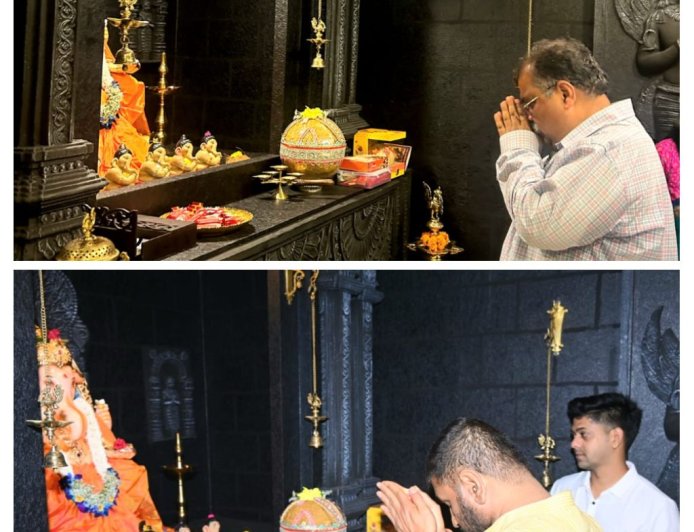 सचिन अहिर, रवींद्र चव्हाण आणि महापौर रितू तावडे यांनी घेतले खासदार संजय दिना पाटील यांच्या गणरायांचे दर्शन
