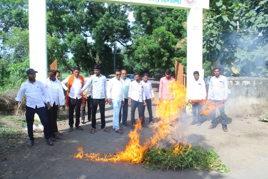 हिंगोलीत दुष्काळ जाहीर करण्याच्या मागणीसाठी वाळलेल्या सोयाबीनची होळी; हेक्टरी ५० हजार रुपयांच्या मदतीची मागणी